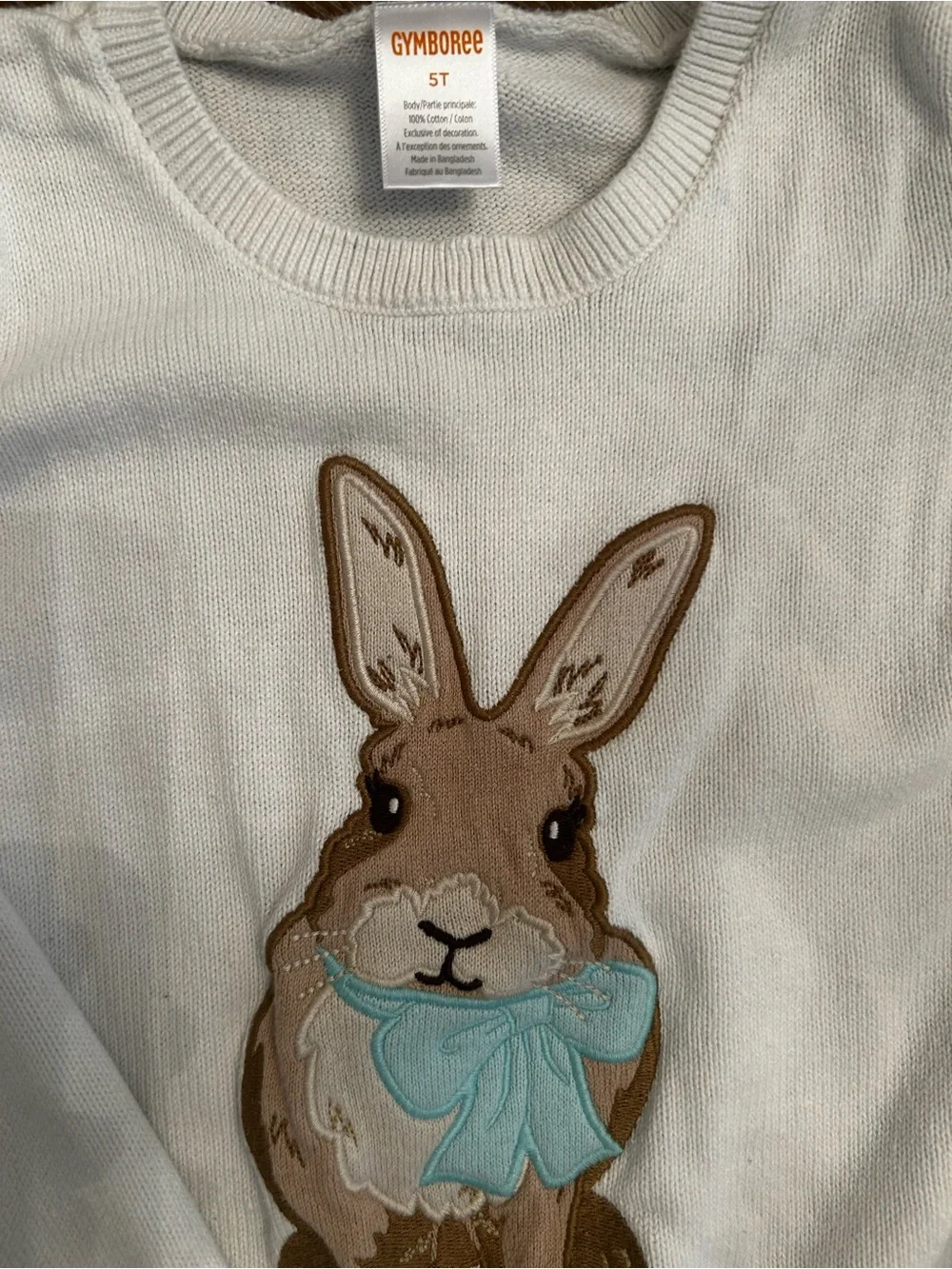 Gymboree Cream Knit Sweater with Bunny and Blue Bow